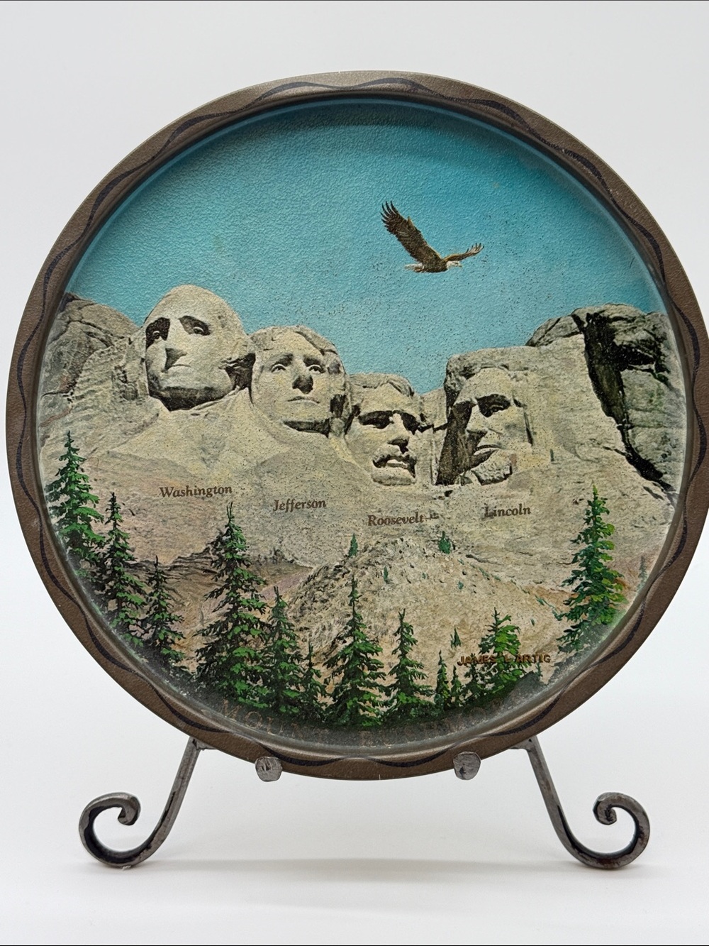 Vintage Mount Rushmore Souvenir Plate 11" South Dakota Presidents Eagle USA